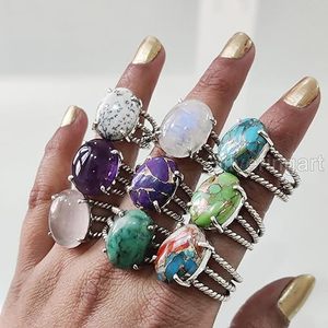 Anillo de Mujer con Coral Natural, Ópalo, Turmalina, Rubí, Lapislázuli, Cuarzo, Piedra Preciosa, Anillo Bohemio, Joyería Hecha a Mano, Anillo de Plata de Ley 925 - Product Image 6