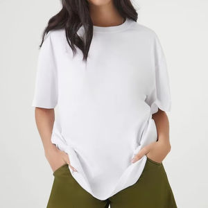 T-shirt en coton décontracté ample et respirant pour femmes grandes tailles, logo personnalisé, design confortable à col rond, port quotidien, écologique - Product Image 3