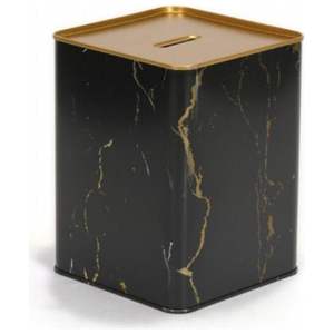 Kontensan กระปุกออมสินสี่เหลี่ยมลายหินอ่อนสีดำ1.4L โลหะขนาด105x105x140มม. อุปกรณ์ทางการเงินไก่งวง - Product Image 1