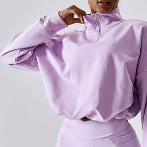 Top Deportivo de Invierno para Mujer con Logotipo Personalizado, Media Cremallera, Manga Larga, Ajuste Holgado, Estampado y Bordado - Product Image 3