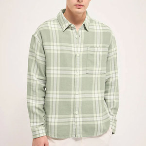 Chemise à carreaux personnalisée 1 poche poitrine fermeture bouton pression en flanelle en coton et laine pour hommes - Product Image 1
