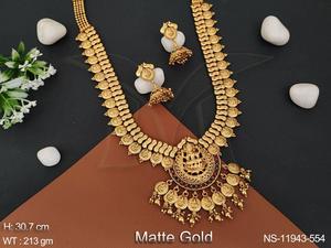 South Design Wedding Wear Belle pièce de monnaie Temple Bijoux or mat créateur polonais bijoux de mode temple long collier ensembles - Product Image 2