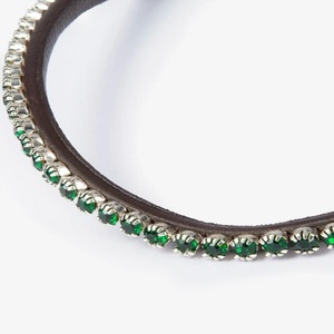 Banda de cejas de caballo de cuero Premium negro con forma de onda decorada con cristales de vidrio verde esmeralda de una sola fila banda de cejas mega Bling - Product Image 3