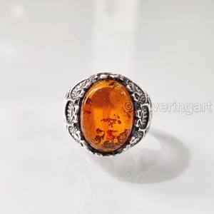 Grossiste Bague pour hommes Bague en ambre naturel de la Baltique Pierre précieuse Pierre de naissance Toutes tailles Bijoux de Noël ottoman Bague en argent sterling 925 - Product Image 1
