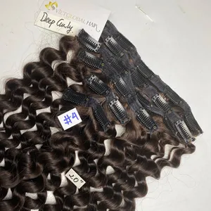 Clip in Human Hair Extensions Deep Curly #4 Color Human Hair Unprocessed Vietnamese Hair Sa;e Up To 5%