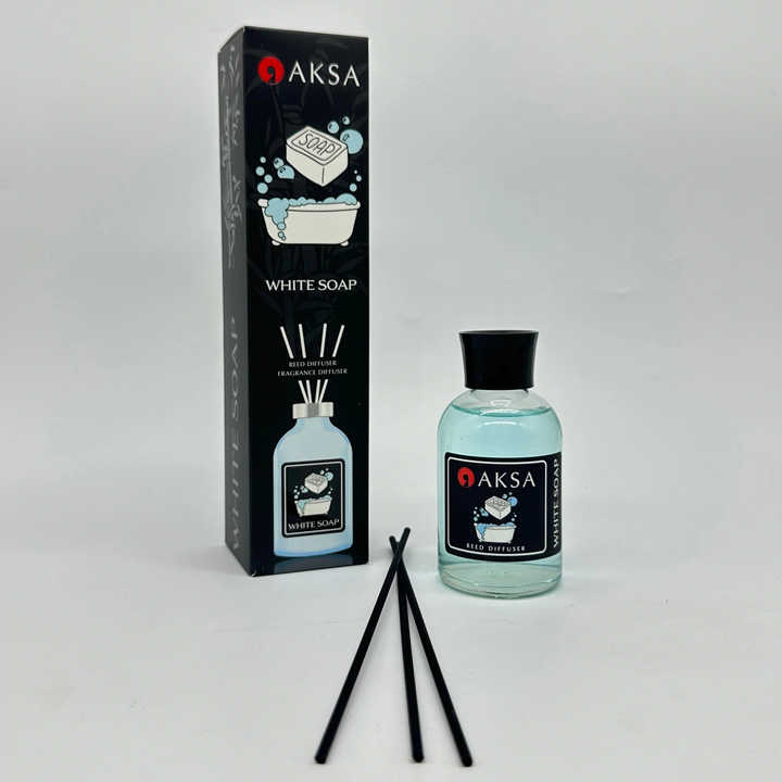 REED DIFFUSER AKSA WHITE SOAP HOME FRAGRANCE ROOM ODOR LUXURY FIBER BAMBOO 100CC