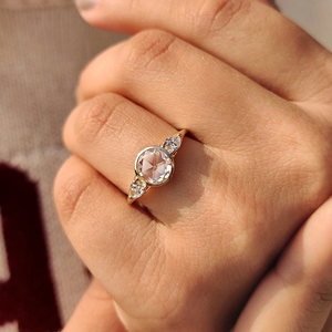Vintage Oval Rose Cut Diamond Engagement <b>Ring</b> 14K Yellow <b>Gold</b> Bezel <b>Set</b> Three Stone Pear Side Diamond <b>Ring</b> for Women - Product Image 4