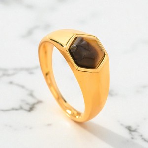 แหวนพลอยตาเสือหกเหลี่ยมสีเงิน925-แหวนพลอยแฟชั่นทำจากหินขนาด8มม. - Product Image 1