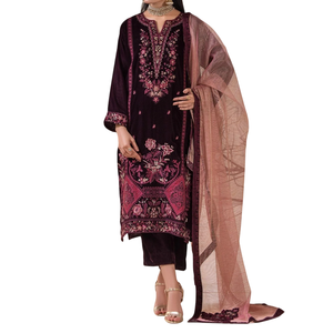 Increíble vestido de terciopelo al por mayor de lujo de color sólido elegante bordado de talla grande vestido de terciopelo suave ropa cultural nupcial a la venta - Product Image 1