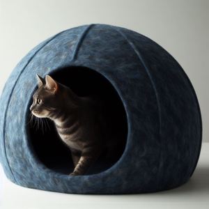 Abri pour chat polyvalent, décoratif, respirant, doux et confortable, en laine rayée, ovale, amovible et lavable, lit pour chat - Product Image 3