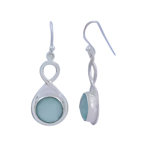 Pendientes de Plata de Ley 925 con piedras preciosas de Calcedonia Aqua de forma redonda facetada, joyería, pendiente de moda para aniversario de bodas. - Product Image 1