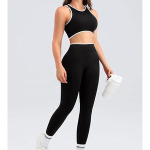 Conjunto de Yoga de Dos Piezas para Mujer, Talla Grande, Cómodo, de Alta Calidad, Color Sólido, Ropa Deportiva, Transpirable, de Secado Rápido, Cintura Elástica - Product Image 1