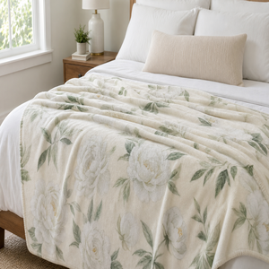 Custom Printed <b>Throw</b> Blanket Personalized <b>White</b> Peony Floral Gift Sublimation Flannel Fleece Polyester - Product Image 1