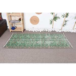 Vintage Vert Beige Laine Patchwork Tapis Grande Zone Rectangle 3.1X6.2 ft Motif Abstrait pour Couloir Chambre Tapis Viscose Latex - Product Image 1