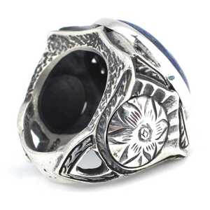 Anillo de hombre de plata de ley 925 con piedra de lapislázuli auténtica y grabado a mano - Product Image 3