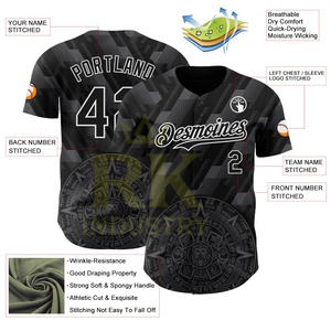 Camiseta de Béisbol Auténtica con Diseño 3D Negro Gris Acero 100% Poliéster Transpirable que Absorbe la Humedad Ropa Deportiva Logotipo Personalizado - Product Image 3