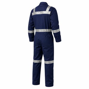 Combinaison de travail antistatique réfléchissante bleu marine pour hommes, combinaison de sécurité en polyester avec bandes haute visibilité pour usage industriel - Product Image 4