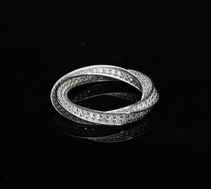 แหวนทองคำขาว 14K ชุบโรเดียม ดีไซน์เกลียวไขว้ ประดับเพชรทรงบริลเลียนต์คัต ฝังแบบเพฟ สำหรับผู้หญิง ดีไซน์ทันสมัย - Product Image 2