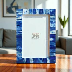 Dark Blue Rustic Handmade Bone Inlay for Photo <b>Frame</b> Stylish Tabletop Office Modern Living Room Decor Customizable - Product Image 1