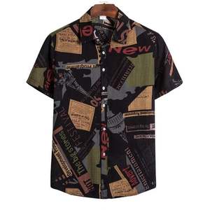 Verano moda Casual hombres Baggy playa estampado manga corta botón Retro camisas Tops hombres algodón Lino camisa - Product Image 4