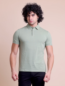 Camiseta de media manga verde claro de primera calidad básica para diseño de cuello de polo con patrón sólido de máxima comodidad Estilo versátil ODM - Product Image 2