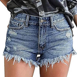 Pantalones Cortos Vaqueros Elásticos de Cintura Media con Volantes para Mujer, Transpirables, Lavados, Estilo Casual de Verano, los Más Vendidos, Precio de Fábrica al Por Mayor - Product Image 1