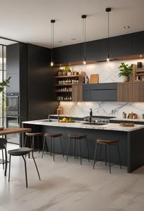 Armário de Cozinha Moderno em Madeira Lacada de Alto Brilho com Ilha em Contraplacado MDF Aglomerado e Pia para Cozinha de Moradia - Product Image 3