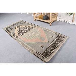 Alfombra de lana Vintage de 2x4,5 pies (60x136cm), Beige, rosa, patrón geométrico de retazos, respaldo de látex, diseño de pasillo rectangular, viscosa - Product Image 3