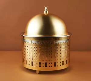 Casserole moderne en métal finition dorée avec couvercle en acier inoxydable, support de haute qualité, écologique, pour fondue, Ramadan - Product Image 1