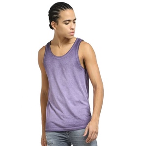 Camiseta sin mangas morada lavada para hombre de moda Camiseta sin mangas de algodón ligero de ajuste relajado para hombre Ideal para gimnasio de verano o estilo de calle - Product Image 1