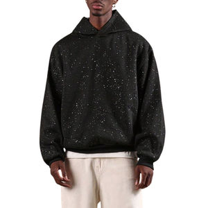 Sweat-shirts à capuche surdimensionnés noirs personnalisés pour hommes, entièrement recouverts de strass, sweat-shirts à capuche unis pour l'hiver, 100% coton molleton - Product Image 3