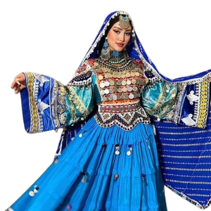 Vente en gros de vêtements pour femmes robe afghane brodée lourde pour femmes décoration de pièces de monnaie afghanes anciennes pour Kuchi fête et mariage - Product Image 2
