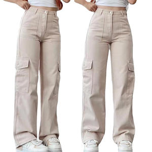 กางเกงคาร์โก้เอวสูงทรงสลิมใหม่สำหรับผู้หญิง ผ้าฝ้ายเดนิมสั่งทำพิเศษ สีพื้น - Product Image 1