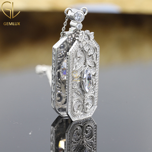 Élégant à la recherche de marquise et de diamant rond vers 1910 Art déco Cocktail Vintage Style ouvrable Antique médaillon pendentif pour les femmes - Product Image 3