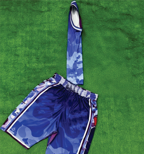 Ensemble d'uniformes de basketball sublimés 2 pièces haut de gamme, motif camouflage bleu ciel, vêtements de sport anti-humidité - Product Image 2