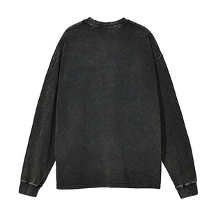 <b>Men</b> Oversized Washed Cotton Long Sleeve T-Shirt O-Neck Solid Color Casual Pullover Winter Digital Printing Fleece Knitted Fabric - Product Image 3