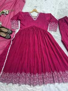 Vestido de novia étnico pakistaní personalizado a la moda, ropa de fiesta, vestido de trabajo bordado Georgette Dupatta Anarkali con cintura Natural - Product Image 6