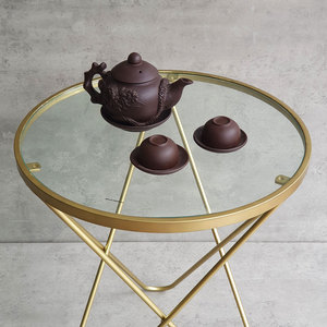 Modern Farmhouse Round <b>Side</b> <b>Table</b> 40cm with V-Shaped Iron Legs and Glass Top Decorative Living Room Furniture-SST033 - Product Image 4