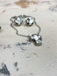 Hecho a mano plata esterlina caballo salvaje turquesa Cruz collar pendientes conjunto espiritual occidental joyería regalo - Product Image 4