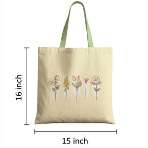 Floral Art Canvas Tote <b>Bag</b> Durable Reusable Eco-Friendly Medium Size <b>Long</b> Handle for Daily Food Advertising Gift Usage - Product Image 6