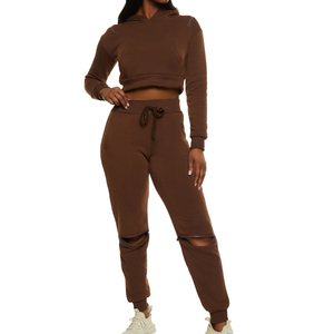 Ensemble de sweat à capuche 2 pièces pour femmes manches longues Logo personnalisé 100% coton avant Logo hiver décontracté vêtements de salon pour motards filles - Product Image 2