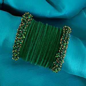 Conjunto de brazalete tradicional indio, brazalete de terciopelo con cuentas de perlas de imitación, conjunto de joyería nupcial para mujer, Verde - Product Image 2