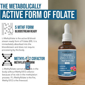 5-मिथाइलफोलेट पूरक तरल बूंदों के लिए विटामिन बी 12 के साथ विटामिन बी 12 के साथ प्रजनन क्षमता और होमोसाइस्टीन समर्थन के लिए - Product Image 3