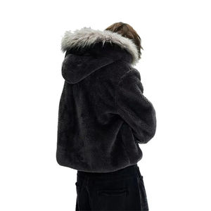 Garment Faux Fur Hood Oversized <b>Jacket</b> Solid Color Soft Sherpa Hoodie Polar <b>Fleece</b> Zip up Hoodie for <b>Men</b> - Product Image 3