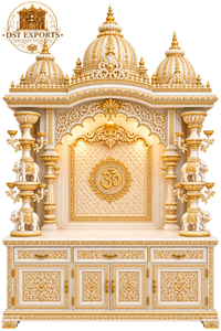 Templo hindú exclusivo con pilares tallados de elefante, hecho a mano, de madera de teca con aspecto de mármol, con triple cúpula, para Pooja Mandir, Reino Unido. - Product Image 2