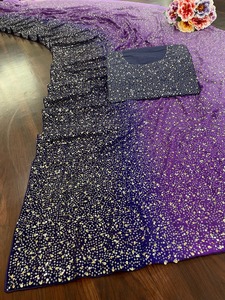 Precioso Sari Georgette de diseñador Premium para mujer con trabajo de secuencia estilo paquistaní para bodas y fiestas hecho en EE. UU. - Product Image 4