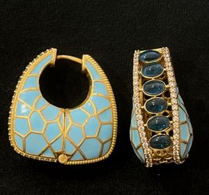 Boucles d'oreilles Kundan de qualité supérieure, plaquées or, au look traditionnel, pour les mariages et les fêtes, pour femmes et filles - Product Image 2