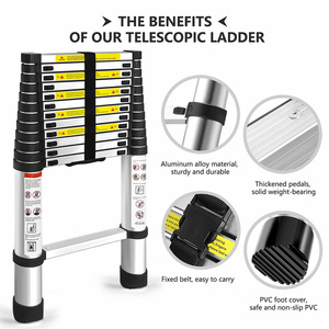 Échelle télescopique en aluminium à fermeture douce avec barre stabilisatrice, mécanisme de sécurité anti-pincement - Product Image 2