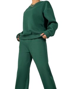 Ensemble de survêtement vert surdimensionné pour femmes, sweat-shirt décontracté ample et pantalon de jogging, tenue de détente en deux pièces pour l'automne et l'hiver - Product Image 5