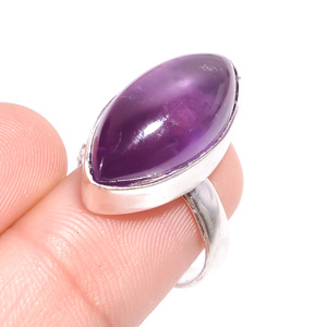 Élégante bague en argent sterling 925 belle pierre précieuse améthyste violette bijoux de haute qualité en forme de marquise pour fiançailles mariage - Product Image 3